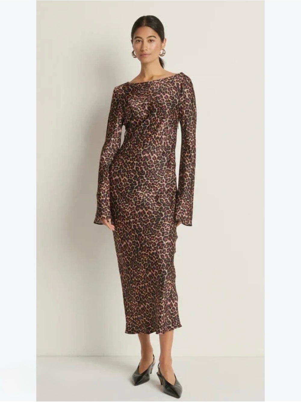 Nation LTD Leopard Print Long Sleeve Midi Dress - Brown & Pink